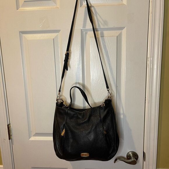 Michael Kors Black Pebbled Leather Zipper Pockets Chain Strap Hobo Shoulder Bag - Picture 1 of 14